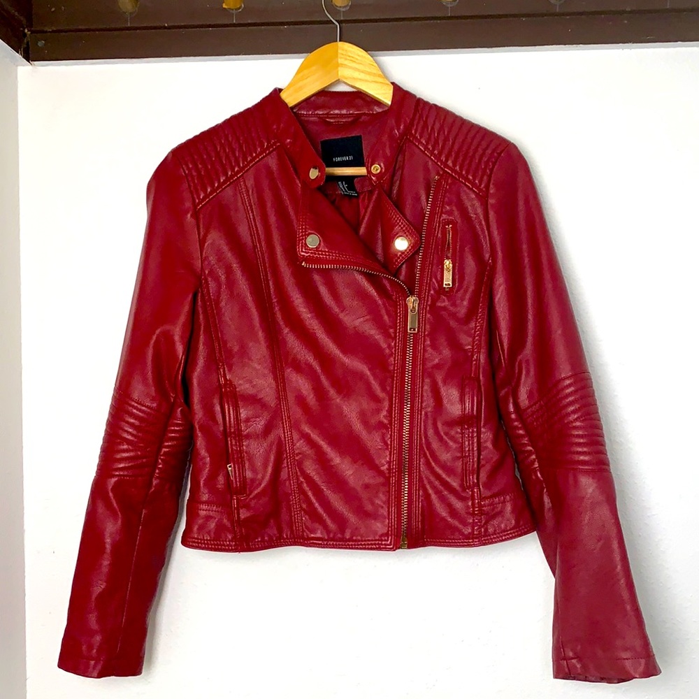 Red Faux leather jacket with rose gold hardware